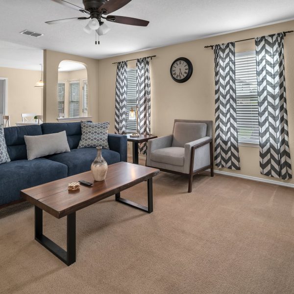 Downstairs living area with sectional seating